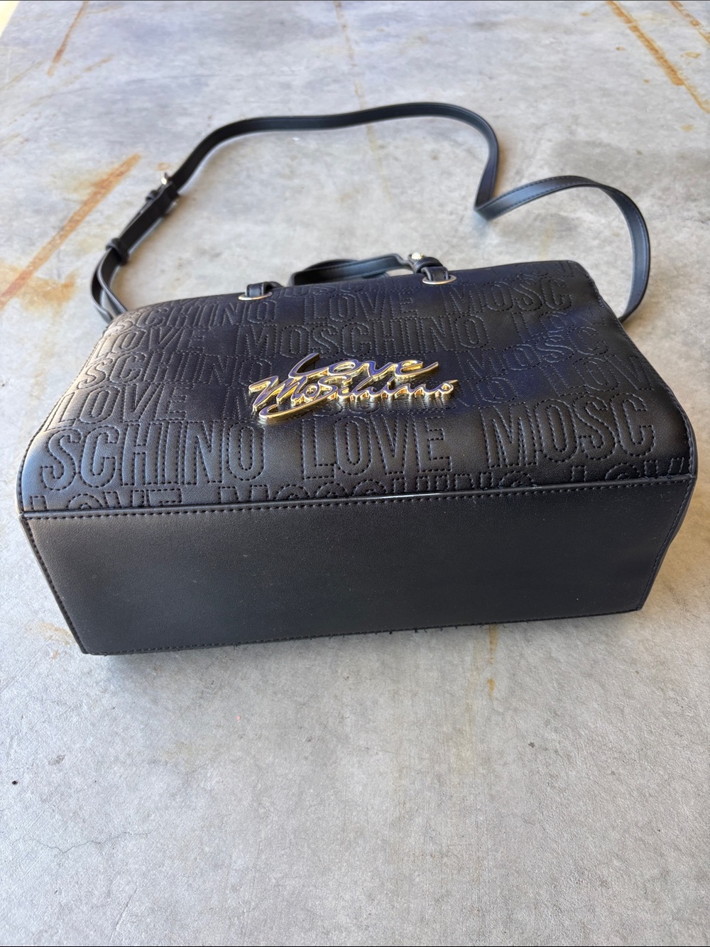Love Moschino Black Embossed Logo Satchel Crossbody Bag Y2K Designer Glam - Picture 7 of 9